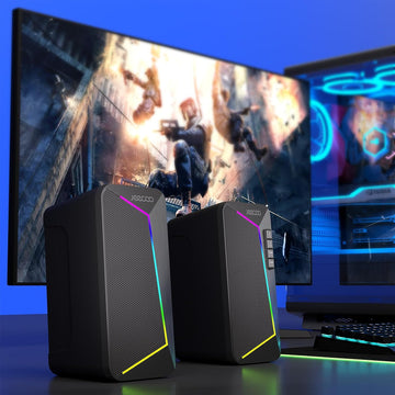 Jeecoo M30 Bluetooth Computer Speakers, RGB PC Gaming Speakers for Desktop with Crisp Stereo Sound, Dynamic LED Modes, Easy-Access Control, 10W - USB-Powered (Not 3.5mm Aux)